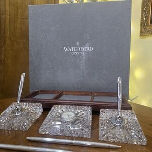 Waterford Crystal Desk Set with Pens and Clock